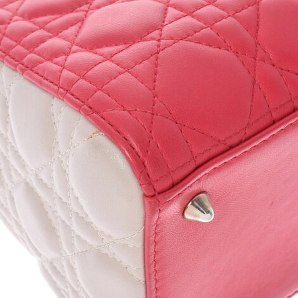 CHRISTIAN DIOR Lady Cannage Bicolor Beige Red Lambskin Handbag - Picture 6 of 12